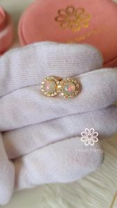 Rosenmarry/ ต่างหูพลอยโอปอลแท้พลอยดิบ ตัวเรือนเงินแท้ 925 ชุบทอง จัดส่งพร้อมกล่อง RE016 พลอยแท้เสริมดวง ของขวัญ