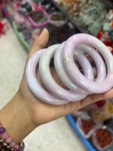 กำไลหยกม่วง หยกอมชมพูเจไดต์ ทรงโดนัท Natural Jadeite Type C  ไซส์ 56