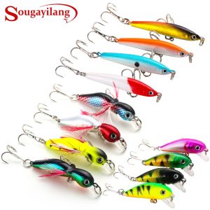 Sougayilang 4Pcs/Card Fishing Lure Painting Topwater Wobblers Crankbait Pencil Artificial Hard Bait Fishing Tackle De Pesca