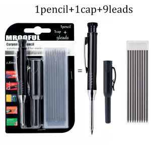 MROOFUL | 2.8mm Woodworking Pencil Card Set with 1box Lead Refill and 1Pen CapDeep Hole Carpenter Marking Pen for Architect Drawing Tool