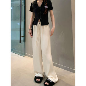 White High Waist Wide Leg Pants Womens Acetate Thin Spring Autumn New Chinese Style Satin Sport Pants Casual Straight Cut