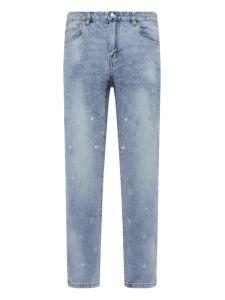 Mens Spring Autumn Cotton Comfortable Casual mid Waist Slimming Long Jeans Blue Denim Fashion Urban Style Elastic Waist