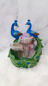 Radiant Harmony Twin Peacock Fountain with LED Crystal Orb