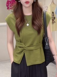 Shalldoer | Áo thun nữ tay ngắn ôm vừa vặn thời trang mùa hè 2025 Áo thun cổ tròn màu trơn phong cách thường ngày dài tay