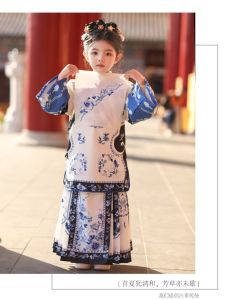 Blue And White Porcelain Girls Hanfu Childrens Traditional Chinese Clothing Autumn Winter Little Lady New Chinese Style School Girl