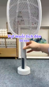 [free Base + Cáp Sạc] Vỉ đập muỗi điện Vợt muỗi tự động kiêm đèn bắt muỗi 3 in 1 tự động sạc tích điện