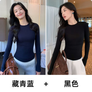 Womens Slim Fit Long Sleeve T-Shirt round Neck Fleece Lined Thickened Winter Base Layer Shirt Comfortable Soft Cotton Blend