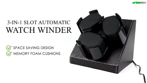 Brett 3-in-1 automatic watch winding bidirectional rotating watch storage display box - carbon fibe