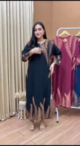 Longdress Batik Cabutan Motif Terbaru  LD 110 PB 130 - Lengan Panjang - Busui Friendly Kancing depan - bahan rayon adem nyaman di pakai - BISA COD