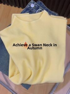 Vanilla Yellow Semi-High Collar Fitted Knitwear
