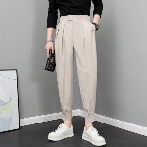 High Quality Spring Summer Autumn Harem Mens Ninth Pants Trendy Drape Suit Pants Silm Skinny Jeans Men Casual Suit Pants