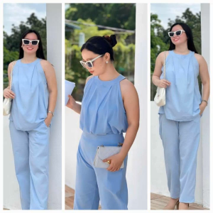 Summer Beach Casual Boho Plain Korean Halter Top and Pants Set Terno - xs to large - classy and elegant - timeless classic - timeless piece - casual office or party - classic piece - super kapal ng tela - hindi kayo magsisi - our aim is to produce