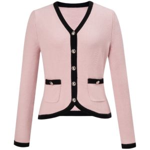 TAMMY TANGS | Slimming & Waist-cinching Color-block Long-sleeve V-neck Knit Sweater