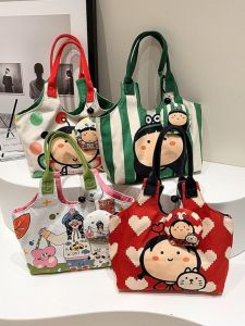 Trendy Shell Shaped Canvas Shoulder Bag for Youth Cute Cartoon Print Handbag Fashionable Casual Crossbody Bag Soft Foldable