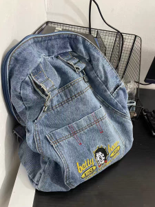 Embroidered Denim Backpack for Daily Commuting