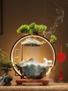 Creative Circular Water Mist Humidifier Decorative Ornaments Wealth Brining Water Flowing Office Home Living Room Desktop Decor Gifts