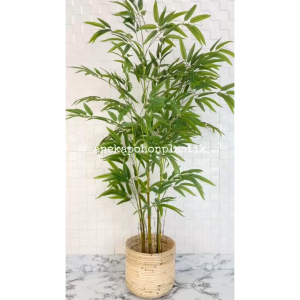 Pohon Hias Pohon Artificial Daun Bambu Hijau Semilatex Cover Pot Rotan Ulir Hiasan Cafe Dekorasi Rumah Ruang Tamu