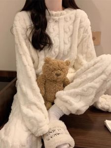 JIFANPAUL | Autumn Winter Coral Fleece Warm Fluffy Pajama Set