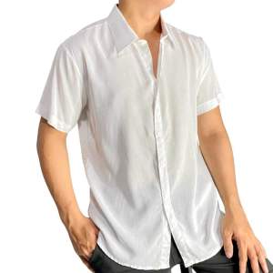 Mens Classic Basic Plain Button Down Polo Shirt Short Sleeve Soft Challis Fabric Lightweight Easy to Dry Top Everyday Outfit