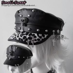 Dark Punk Gothic Rivet Leather Buckle Hip Hop Cap Hat Harajuku Y2K Spicy Girl skeleten Beret Hats Chic Streetwear Steampunk Caps