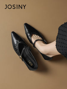 Josiny | French Vintage Style Pointed Mary Jane Shoes Black Female One-strap Low-cut