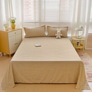 Flat Bed Sheets Plaid Soft Washed Universal Nordic Style Antibacterial Non-slip Thickerskin-friendly Twin Queen Full Size Adults