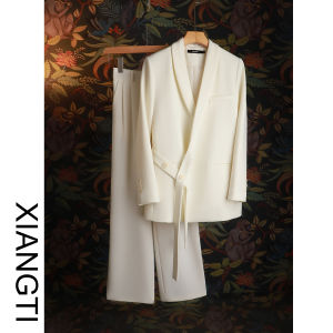 Womens Spring Autumn Suit Jacket Set Casual Pants Milk White Design Fashionable Korean Style Outerwear Polyester Spandex