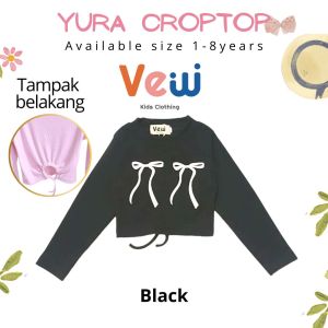 VEW - YURA CROPTOP - Atasan anak crop perempuan lengan panjang / ribbon serut belakang Korean fashion