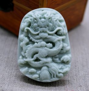 Large Dragon Jade Pendant Guizhou Green Jade Bean Dragon Zodiac Embroidery Jadeite Carving Jewelry Necklace Attraction