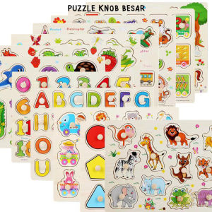 TAIYO Mainan Anak Puzzle Knob Kayu Besar Premium Angka Animal Transport Shapes Wooden Jigsaw Edukasi