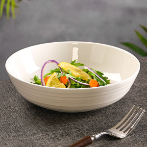 Pure White Ceramic Bone China Deep Dish Salad Bowl Set High Aesthetic Value Home Use Western Dinner Plate Nordic Style Soup Plate
