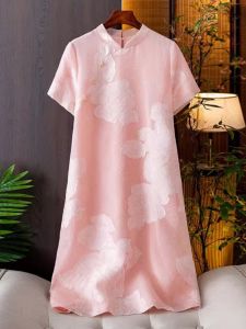 plus Size Womens Summer New Arrival Improved Cheongsam Dress Slimming Belly Covering Chinese Style Mid-Length A-Line Dress
