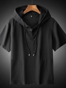 Ice Silk Short Sleeve Shirt Mens Summer Japanese Retro Sunscreen Coat Half Sleeve Shirt Hooded Pullover Half Sleeve Outwear