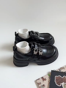 2025 Mary Jane New School Shoes Vintage Day jk round toe chunky heel leather shoes for women