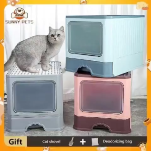 Pet Cat Litter Box Extra Large Capacity Foldable Semi-Enclosed Cat Litter Box With Drawer and Shovel