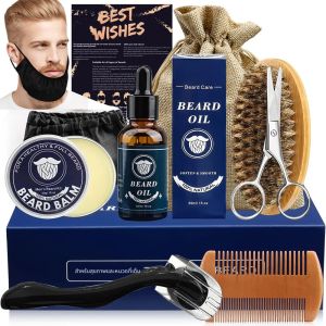 ชุดเครื่องมือดูแลเครา กรรไกรตัดเครา บาล์ม น้ำยาเร่งการเจริญเติบโตของเครา มีดโกน หวีสองด้าน ครีมนวดเครา ถุงเก็บของ