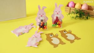 10pcs Cartoon Animal Candy Bags Creative Gift Bags Rabbit Bear Baby Shower Birthday Party Cookie Bags Greeting Cards Kids Favor