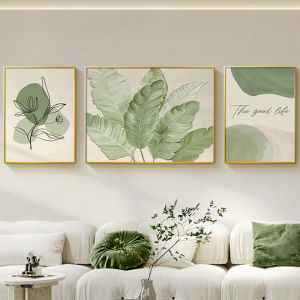 Elegant Green Cream Living Room Sofa Background Wall Hanging Decor