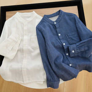 Soft Childrens Cotton Double-Layer Gauze Shirt Boys and Girls Shirt Bottoming Shirt Spring and Autumn New Childrens Clothing