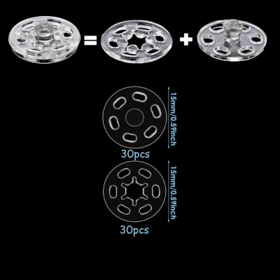 30/90Sets Plastic Sew-on Snap Buttons Invisible Snap Fasteners Buttons Round Clear Press Button for Sewing Clothing DIY Craft