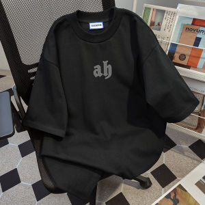 เสื้อยืดคอกลมแขนสั้นผ้าฝ้ายแท้สีดำสำหรับผู้หญิง ทรงหลวม ทรงยาวปานกลาง ทรงเข้ารูป เสื้อผ้าทำงานสไตล์เกาหลี