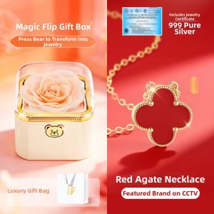 East Beauty | Silver Red Agate Four Leaf Clover Necklace