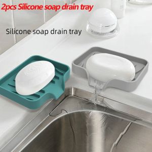 KEBIDU 2ชิ้นกล่องสบู่ในครัวท่อระบายน้ำซิลิโคนถาดซิงค์กันลื่นสำหรับห้องน้ำชั้นระบายปราศจากการเจาะที่วางสบู่โต๊ะซักผ้าสุดสร้างสรรค์