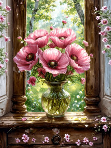 Huacan Full Square Round Drill Diamond Painting Poppy Flowers Glass Vase Diamond Embroidery Set Decorative Paintings