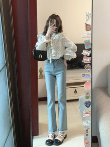 French Sweet Ruffles Lace-up Shirt Tops Womens Stylish Loose Chic Temperament Long Sleeve Shirt Early Autumn