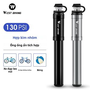 WEST BIKING 130PSI Máy Bơm Xe Đạp Cầm Tay Áp Suất Cao Có Ống Hợp Kim Nhôm Van Presta/Schrader Cho Lốp Xe Đạp Đường Trường MTB