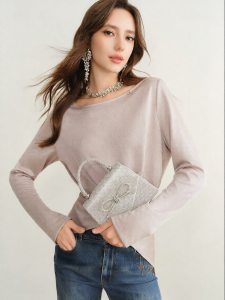 BADINA | Vinegar Silk Bright Knit Top One-shoulder Waist-hugging Blouse
