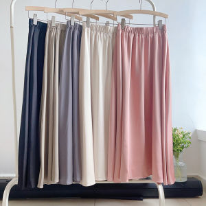 Elegant High Waist Acetate Satin Half Skirt Womens Summer Slimming Midi Skirt Korean Style Pure Color French Country Long Skirt