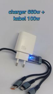 Charger 660W Batok X16 + Kabel Data 3in1 Fast Charging 100W USB Micro Type C Lightning Best Quality
