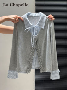 La Chapelle | Korean Style Plaid Turn-Down Collar Long Sleeve Slim Fit T-Shirt